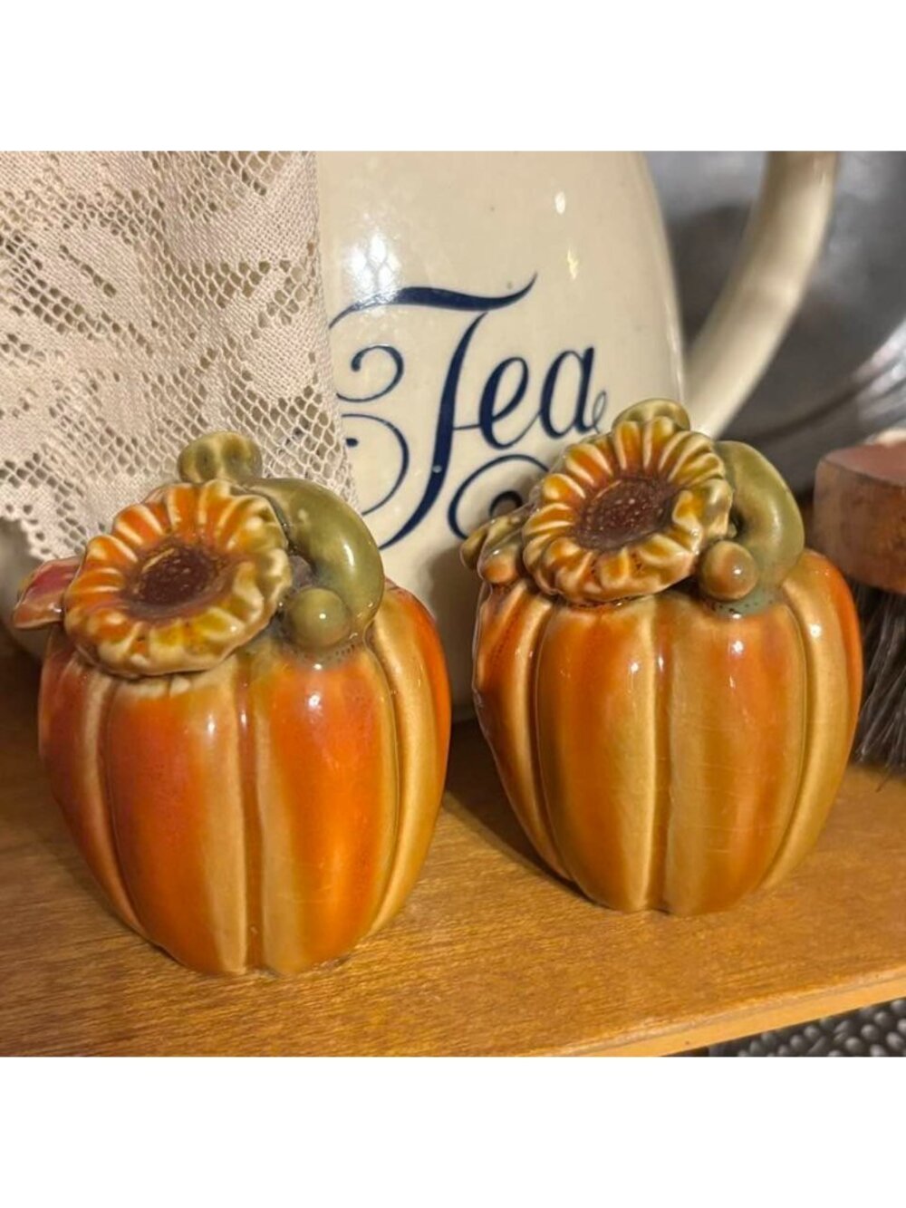 Vintage Ceramic Pumpkin Salt & Pepper Shakers | Fall Harvest Thanksgiving Decor - Picture 3 of 5
